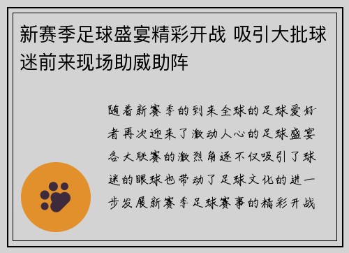 新赛季足球盛宴精彩开战 吸引大批球迷前来现场助威助阵