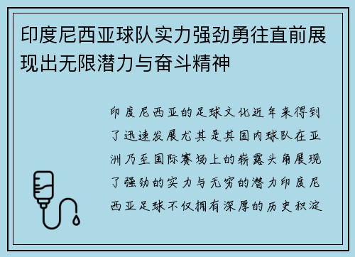 印度尼西亚球队实力强劲勇往直前展现出无限潜力与奋斗精神